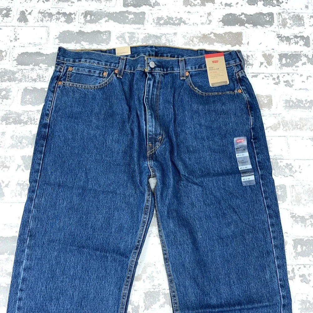 Levis 505 Jeans Men 40x32 Regular Fit Dark Blue Wash Denim Pants Adult CC4 - Picture 4 of 16